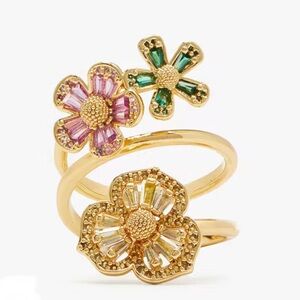 Kate Spade Fleurette Wrap Ring ~ Rhinestone Floral Cocktail Dinner Ring ~Daisies